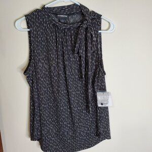 Elegant Liz Claiborne Black & White Striped Sleeveless Top with Bow